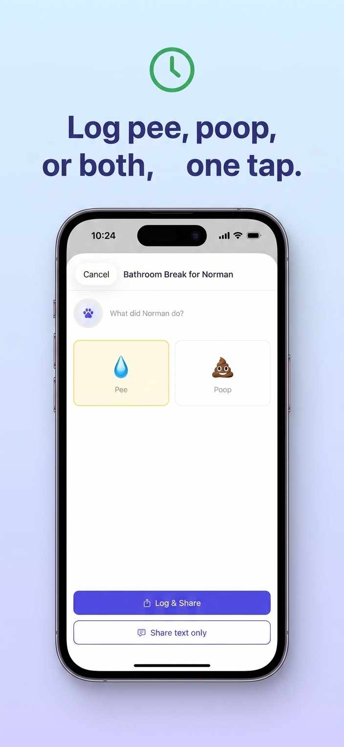 Dog Dooty Tracker bathroom log screen