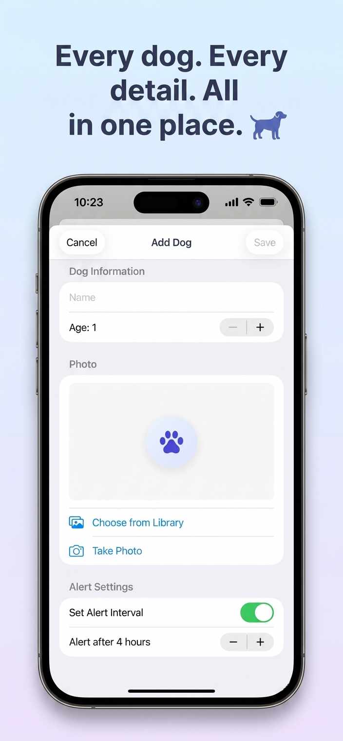 Dog Dooty Tracker dog info screen